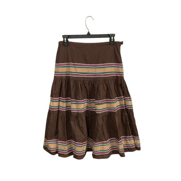 Willi Smith Dresses & Skirts - VTG 90s Tiered Cotton Brown Striped Midi Skirt Size 4 Small Boho Peasant Country